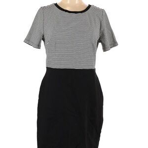 LOFT Black and White Sheath Mini Dress with Short Sleeves and Crew Neck